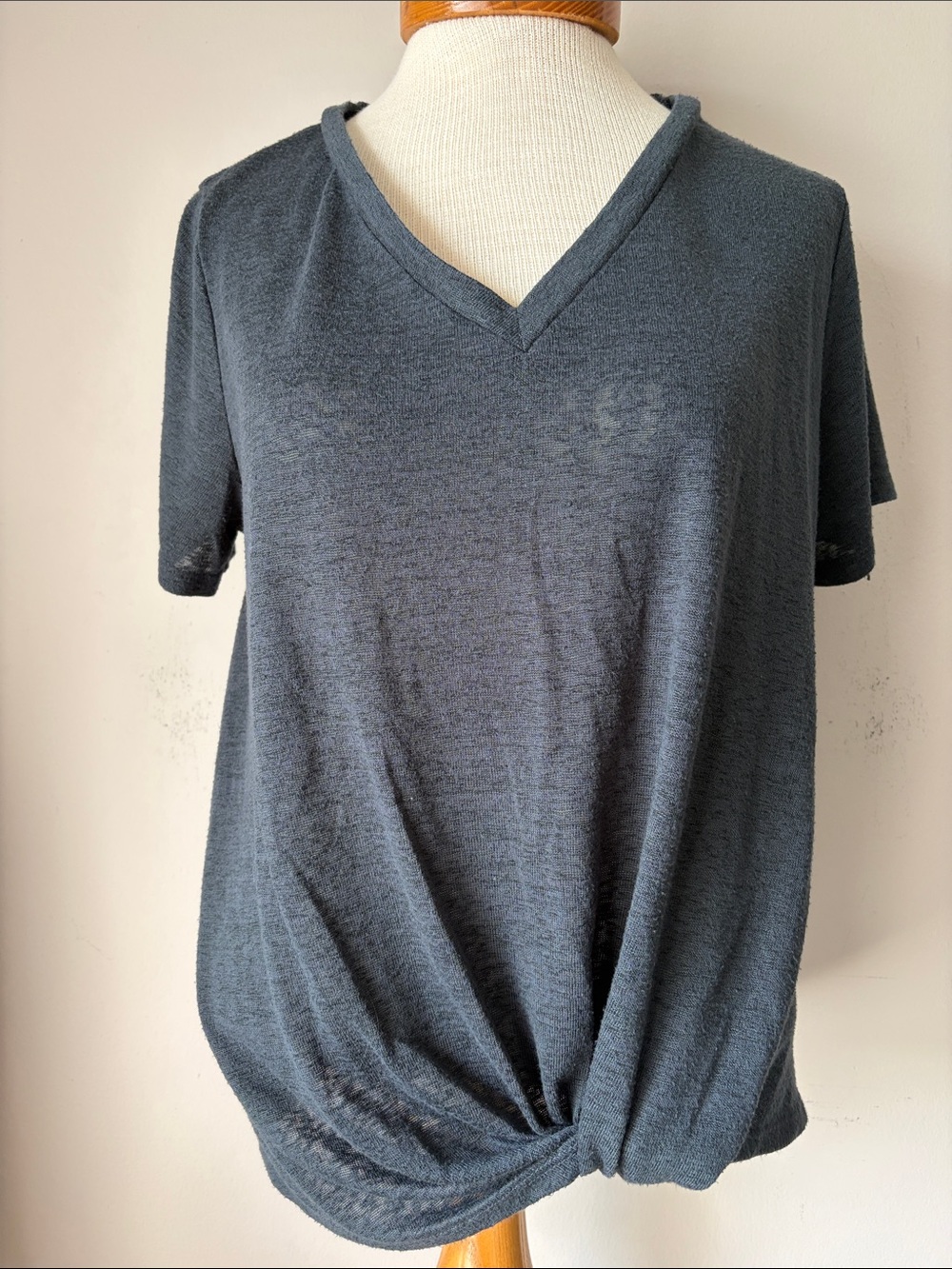 Caslon Charcoal V-Neck Short Sleeve Twist Hem Tee